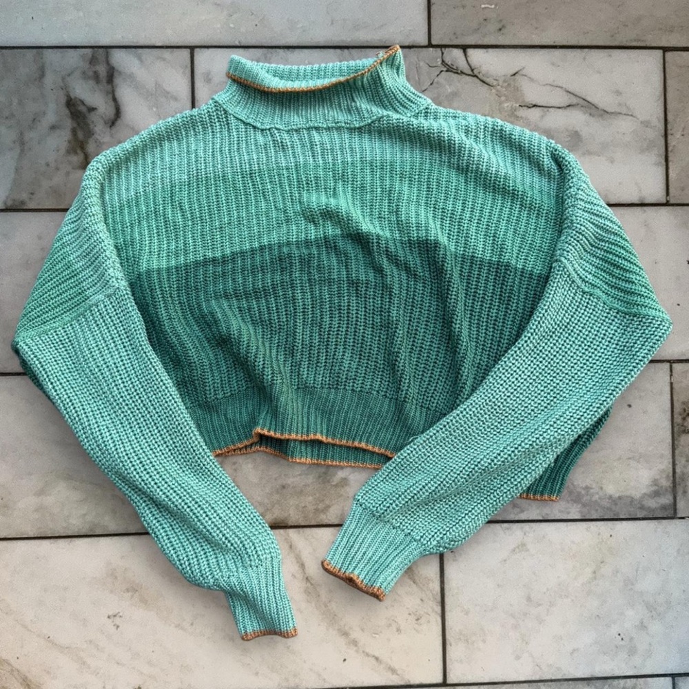 Wonderly Mint Knit Sweater with Mustard Trim